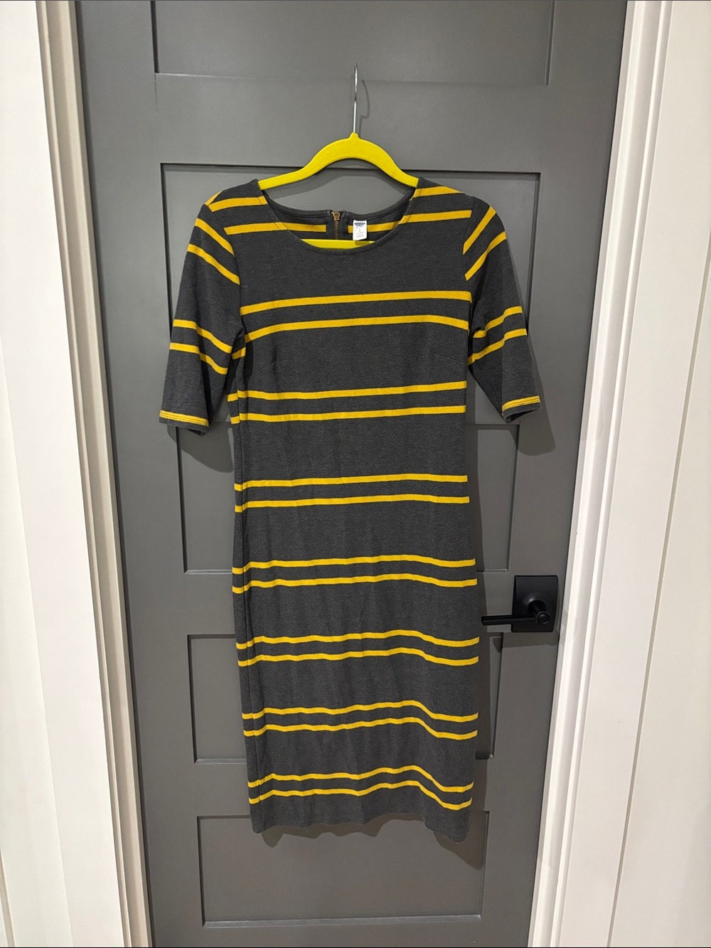 Old Navy Gray Dress with Yellow Stripes